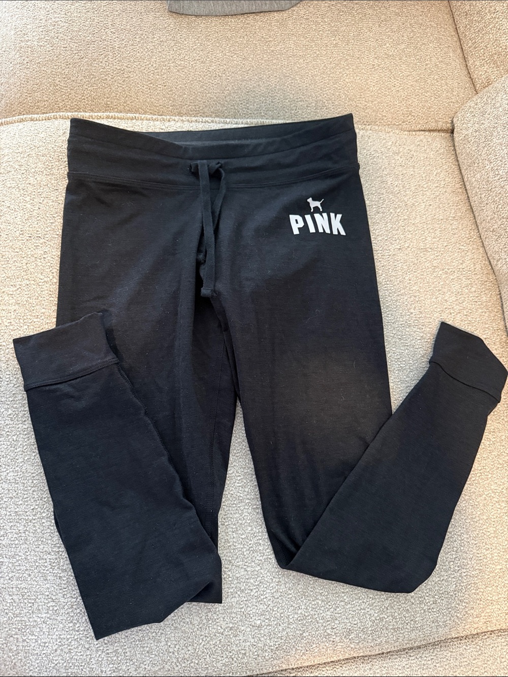 PINK Black Logo Lounge Leggings joggers drawstring